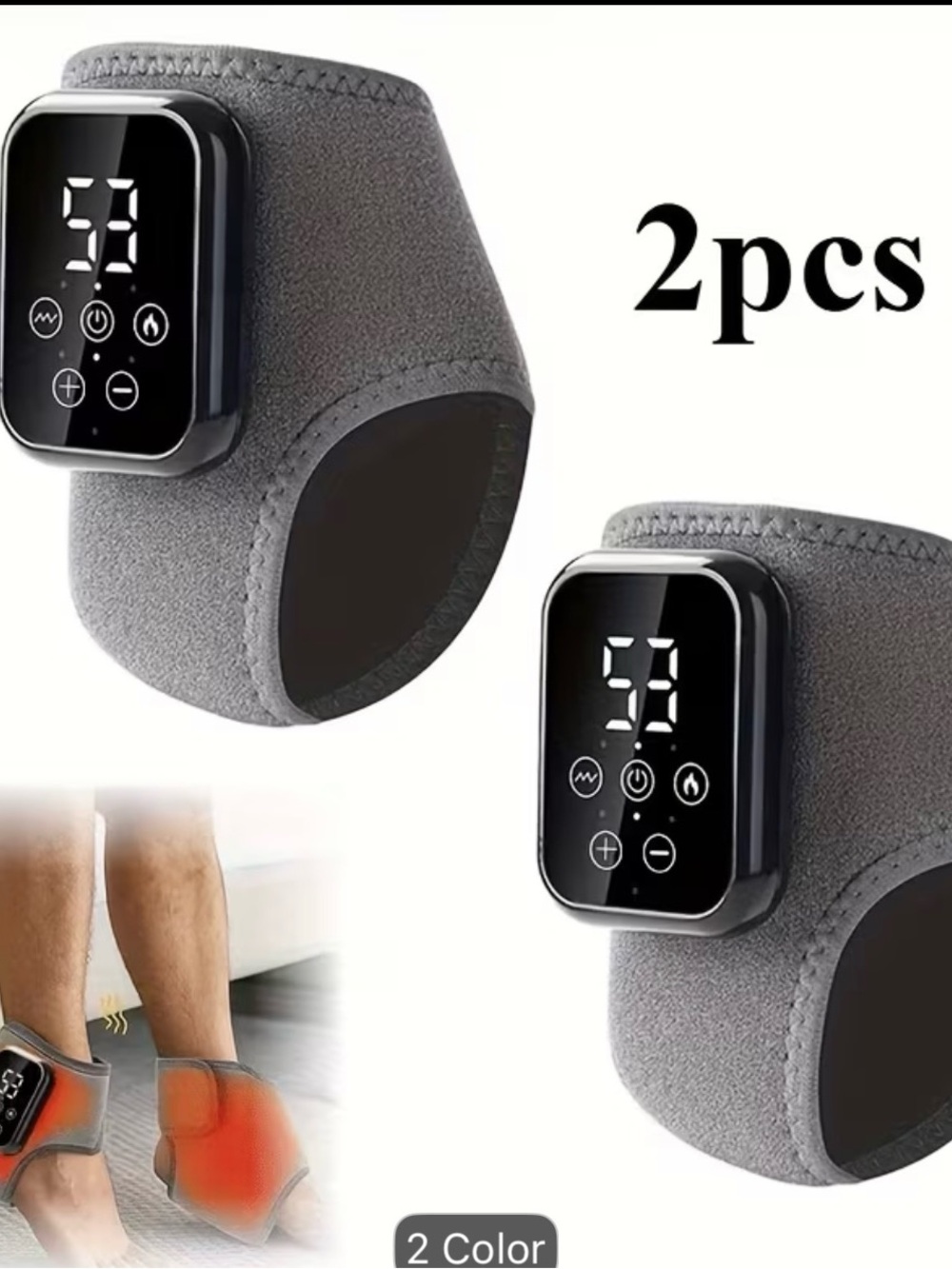 Gray Heated Ankle Wrap with Digital Controller - 2 Pack